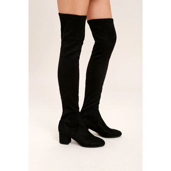 Steve Madden Womens Isaac Black Faux Suede Over the Knee Boots Block Heel size 6 - Picture 3 of 15